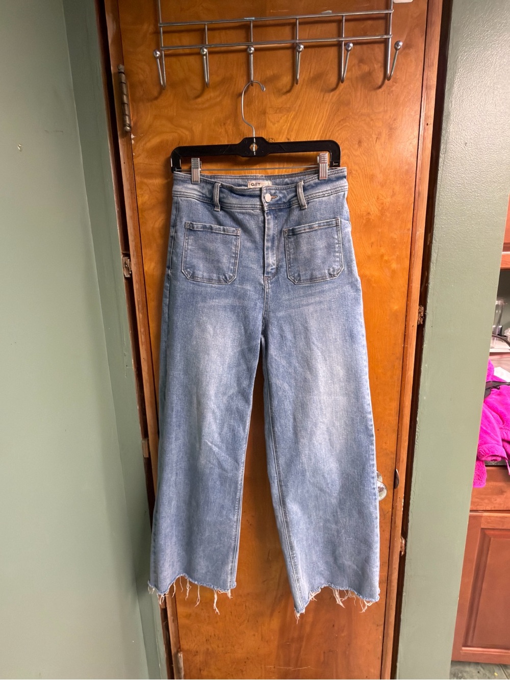 Oat New York Light Blue Wide-Leg High-Rise Jeans with Raw Hem